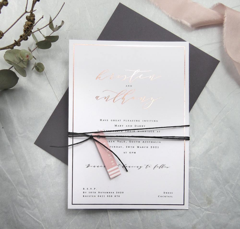 Metallic Rose Gold Foil Jadore Invitation Online Australia | Lilykiss ...